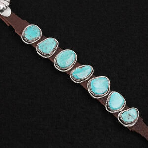 Navajo Silver Leather Turquoise Buckle Bracelet